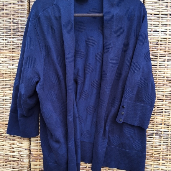 Evolution by Cyrus Open Navy Polka Dot Illusion Open Swing Cardigan 2X - Picture 6 of 13